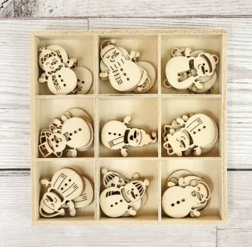 Snowmen Laser Cut Wooden Shapes, 45 pieces